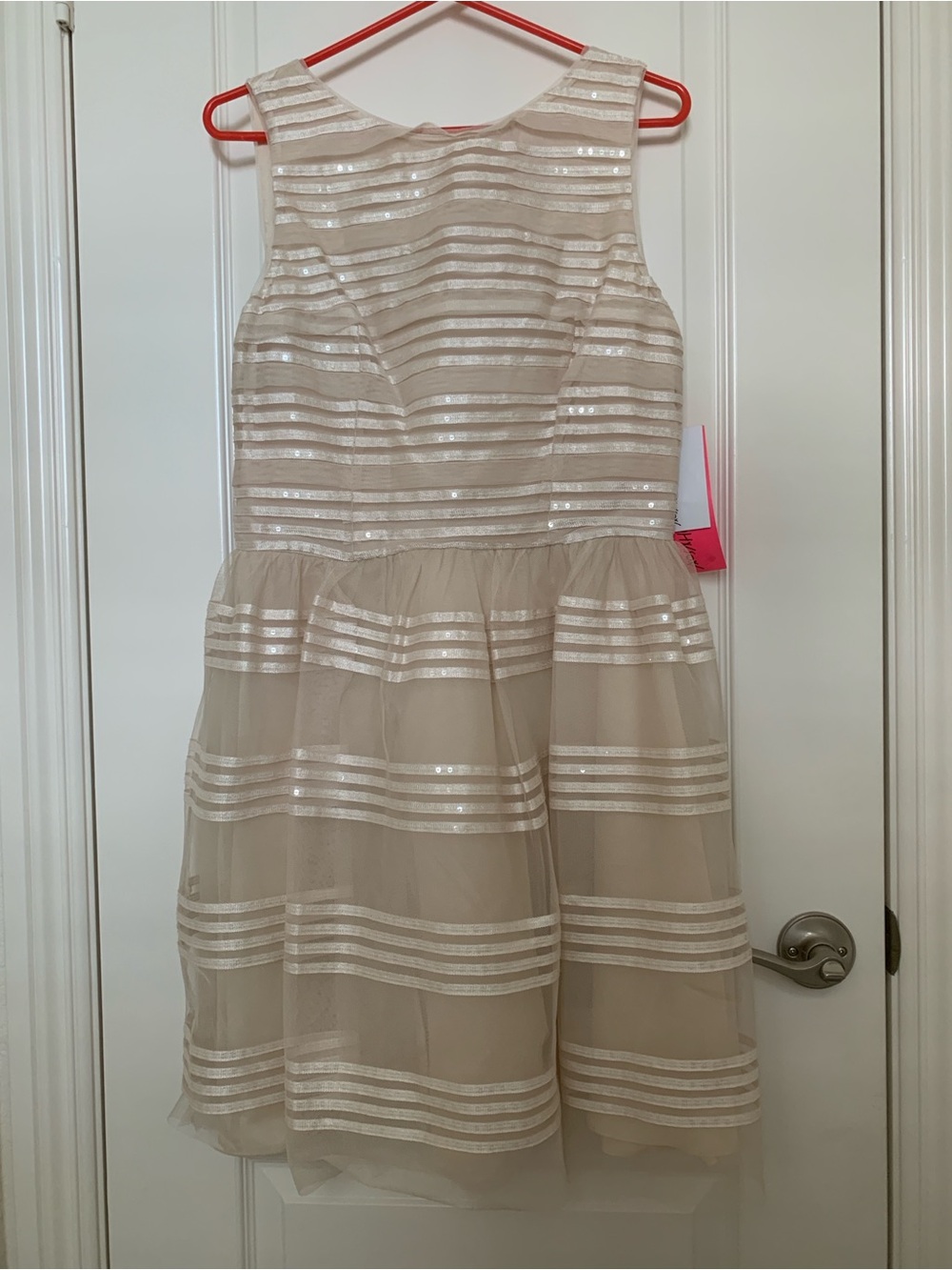 NWT Betsey Johnson Ivory Sequin Stripe Tulle Fit & Flare Dress US 10 Cocktail
